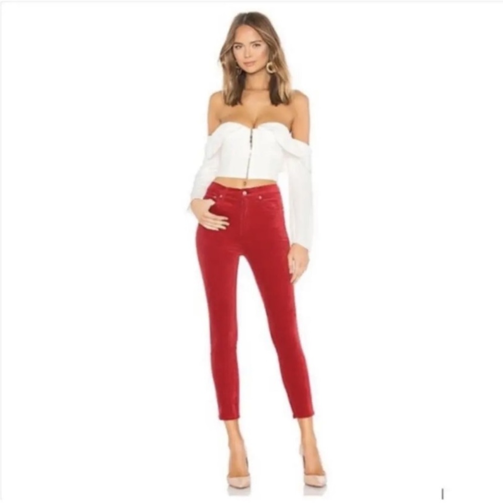 Rag & Bone High Waisted Red Velvet Pants